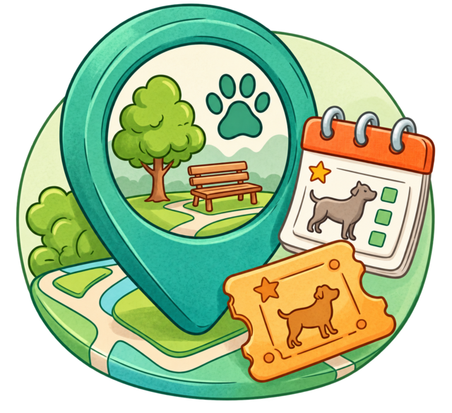 Dog-friendly places and events illustration